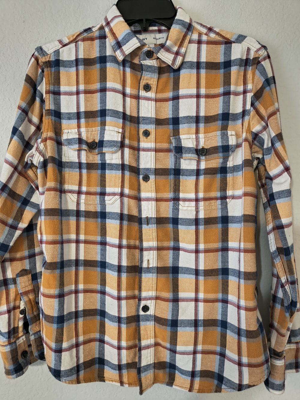 Old Navy Men's Plaid Button-Down Shirt in Mustard, Navy & Cream